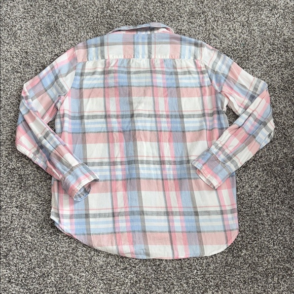 Frank & Eileen EILEEN Italian Cashmere-Touch Button Down in Pink/Blue Gray Plaid - Picture 8 of 8
